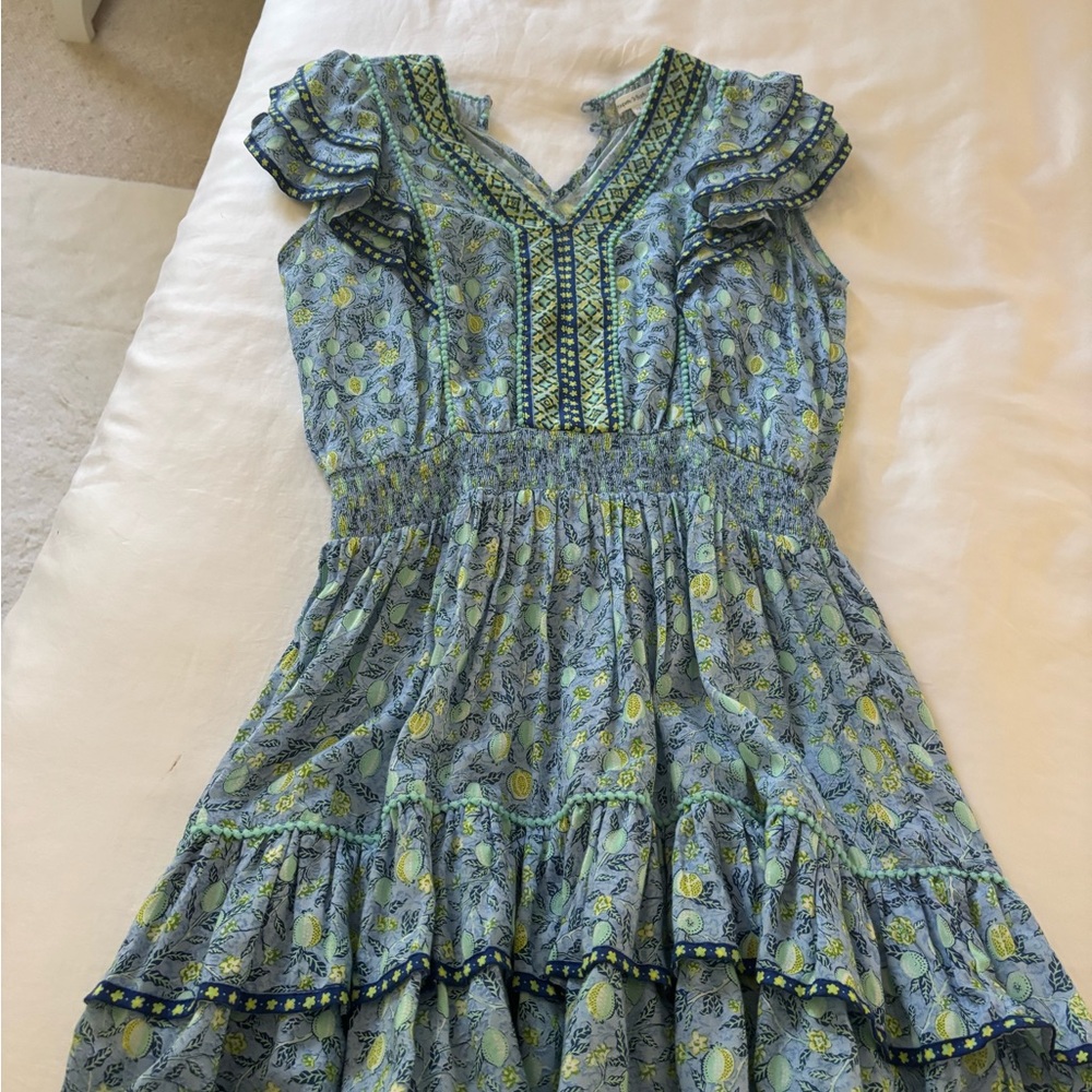 Poupette St. Barth Blue and Yellow Floral Kids Dress